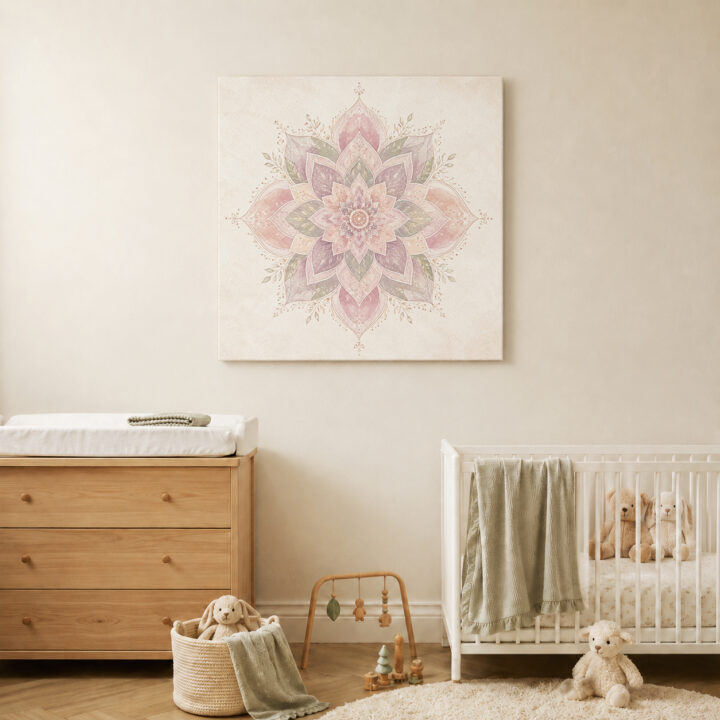 Leinwandbild Lotus-Mandala mit Blattranken