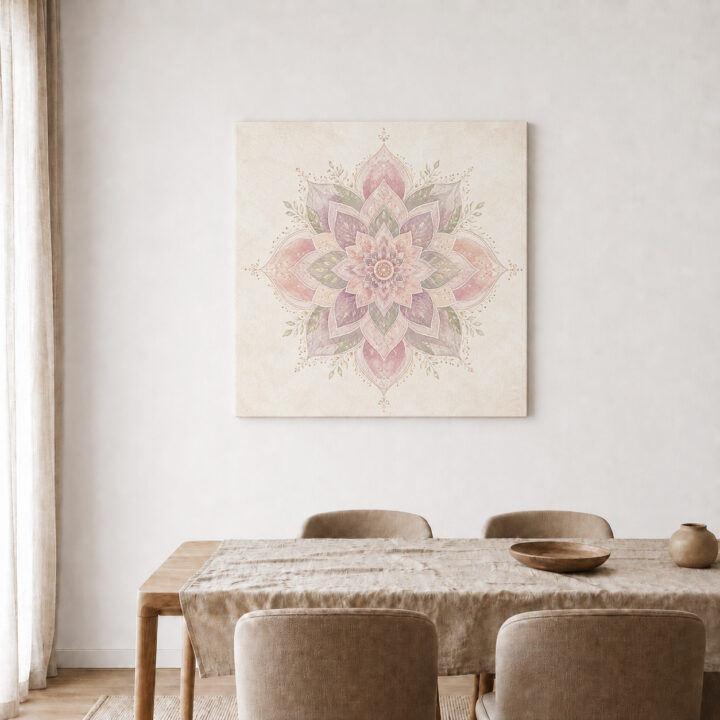 Leinwandbild Lotus-Mandala mit Blattranken
