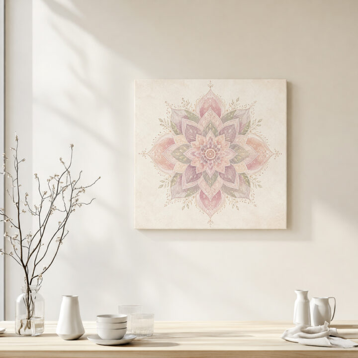 Leinwandbild Lotus-Mandala mit Blattranken