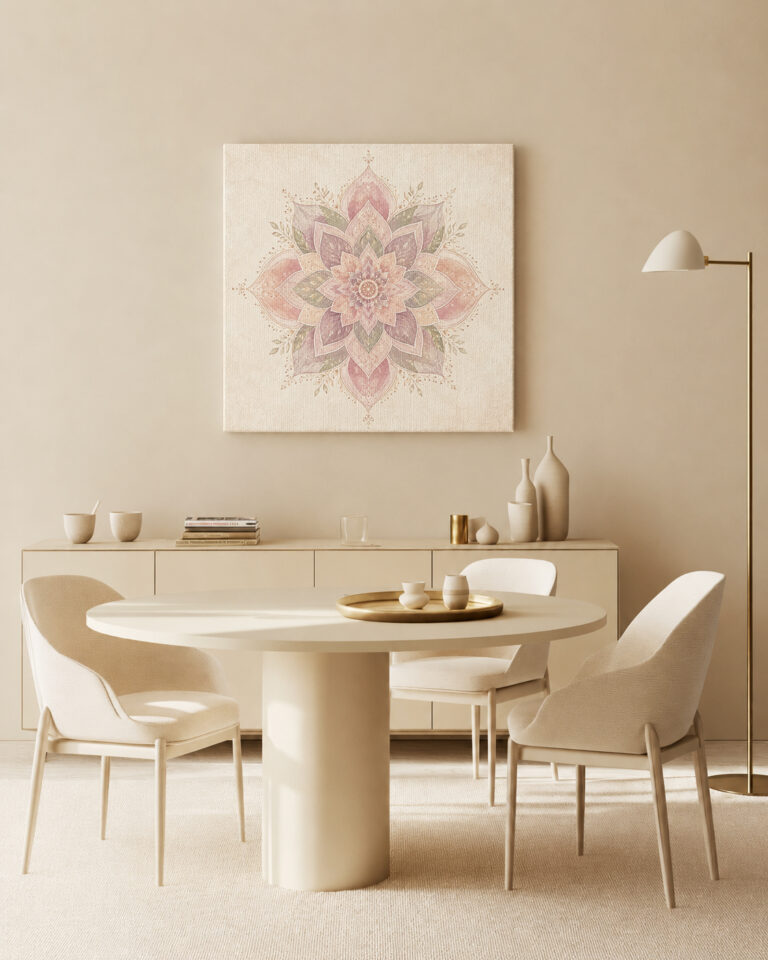 Leinwandbild Lotus-Mandala mit Blattranken