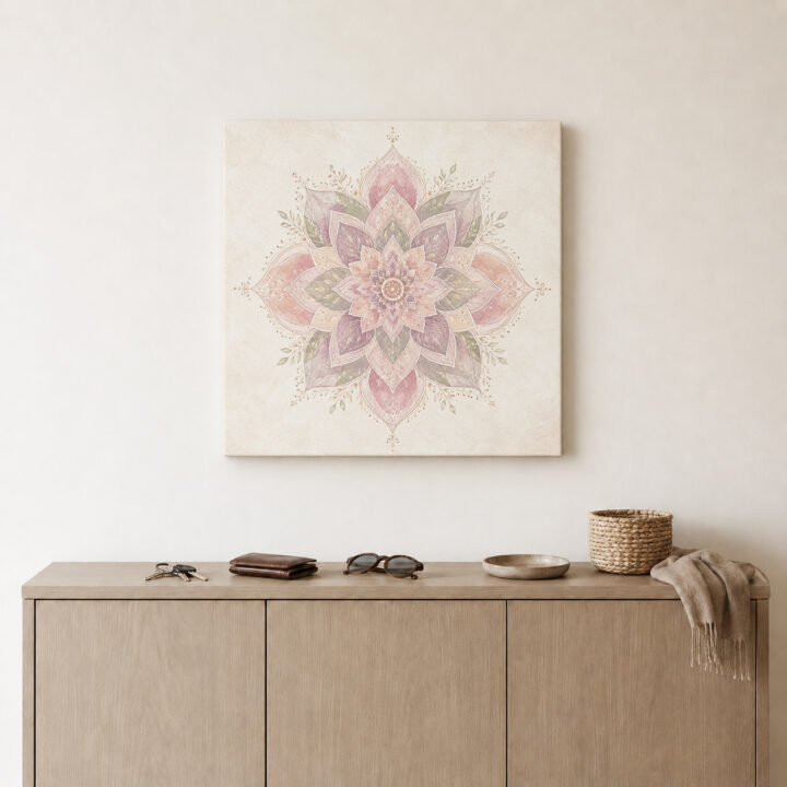 Leinwandbild Lotus-Mandala mit Blattranken