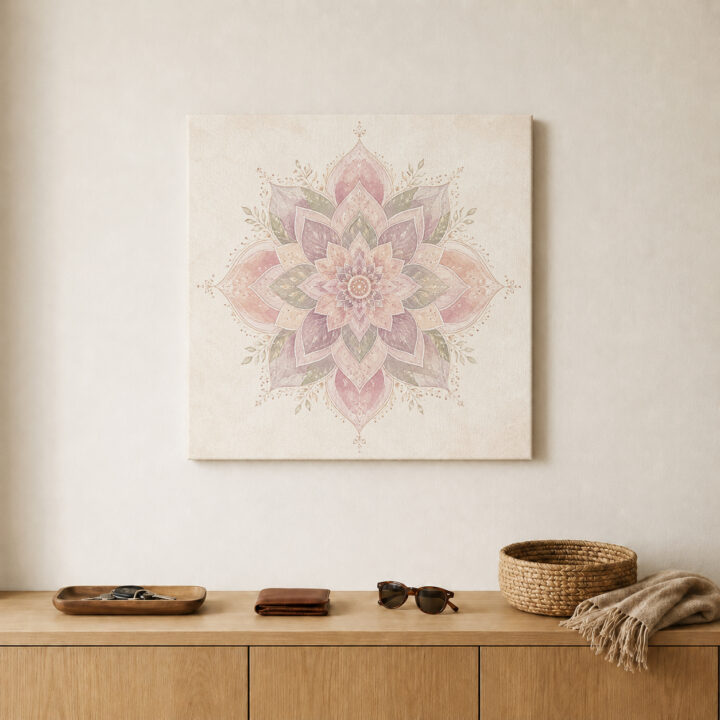 Leinwandbild Lotus-Mandala mit Blattranken