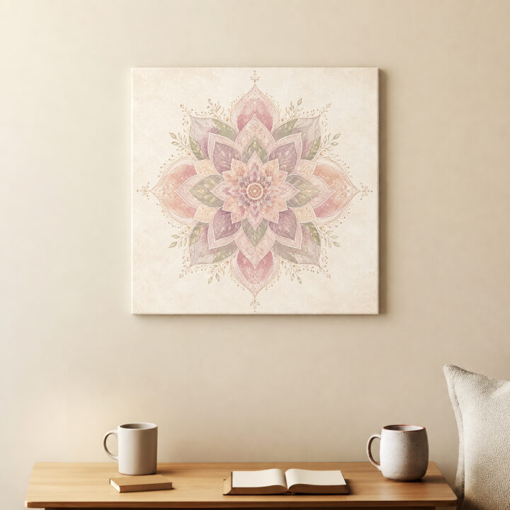 Leinwandbild Lotus-Mandala mit Blattranken