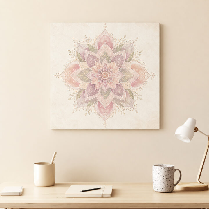 Leinwandbild Lotus-Mandala mit Blattranken