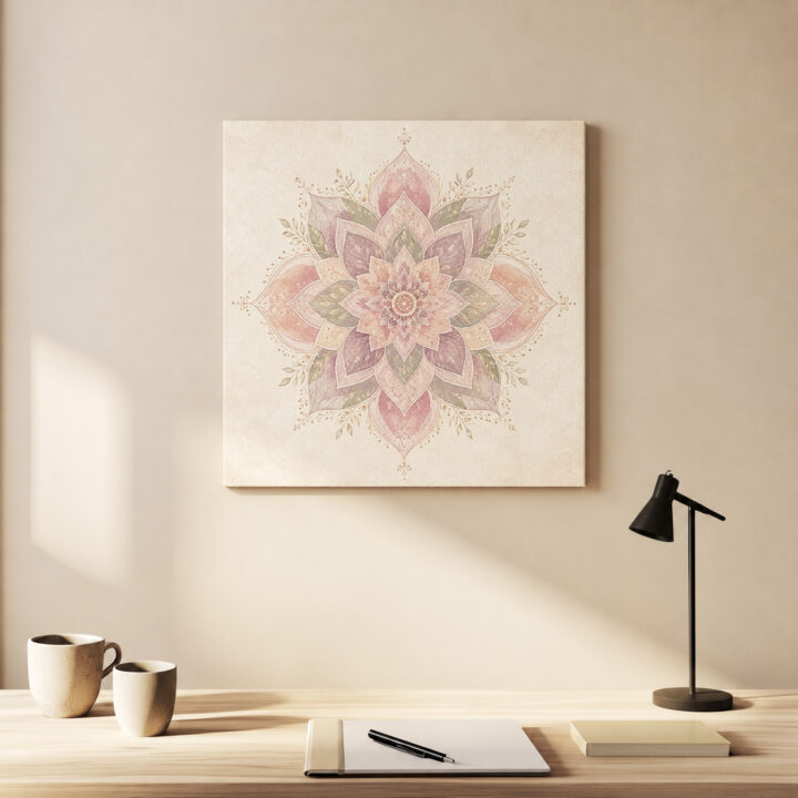 Leinwandbild Lotus-Mandala mit Blattranken