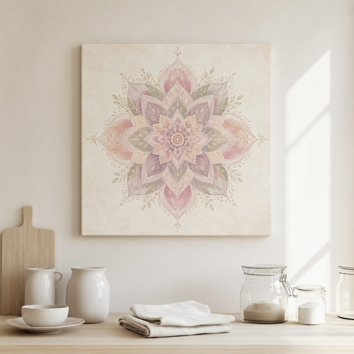 Leinwandbild Lotus-Mandala mit Blattranken
