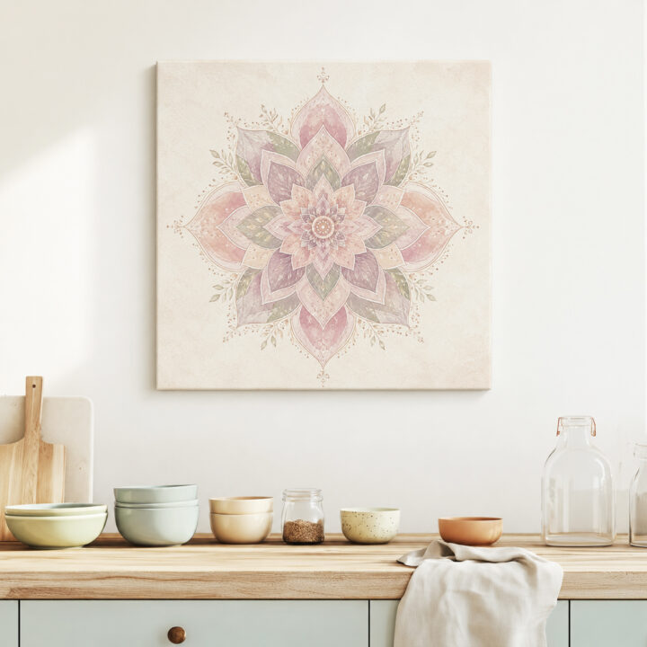 Leinwandbild Lotus-Mandala mit Blattranken