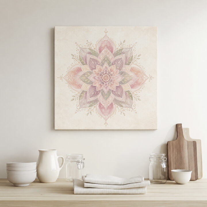 Leinwandbild Lotus-Mandala mit Blattranken