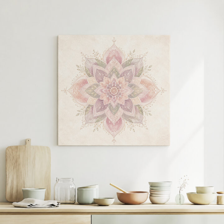 Leinwandbild Lotus-Mandala mit Blattranken