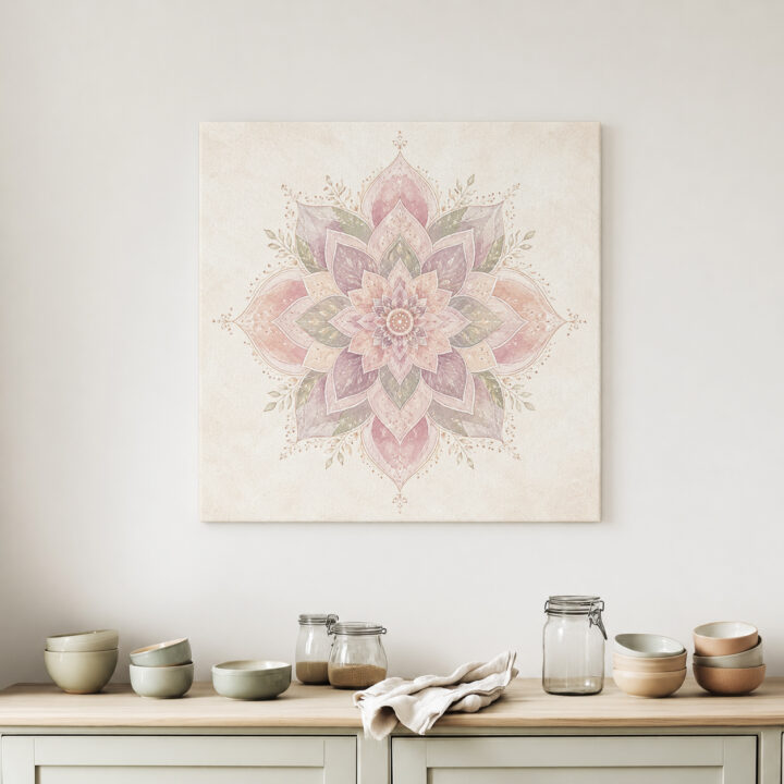 Leinwandbild Lotus-Mandala mit Blattranken