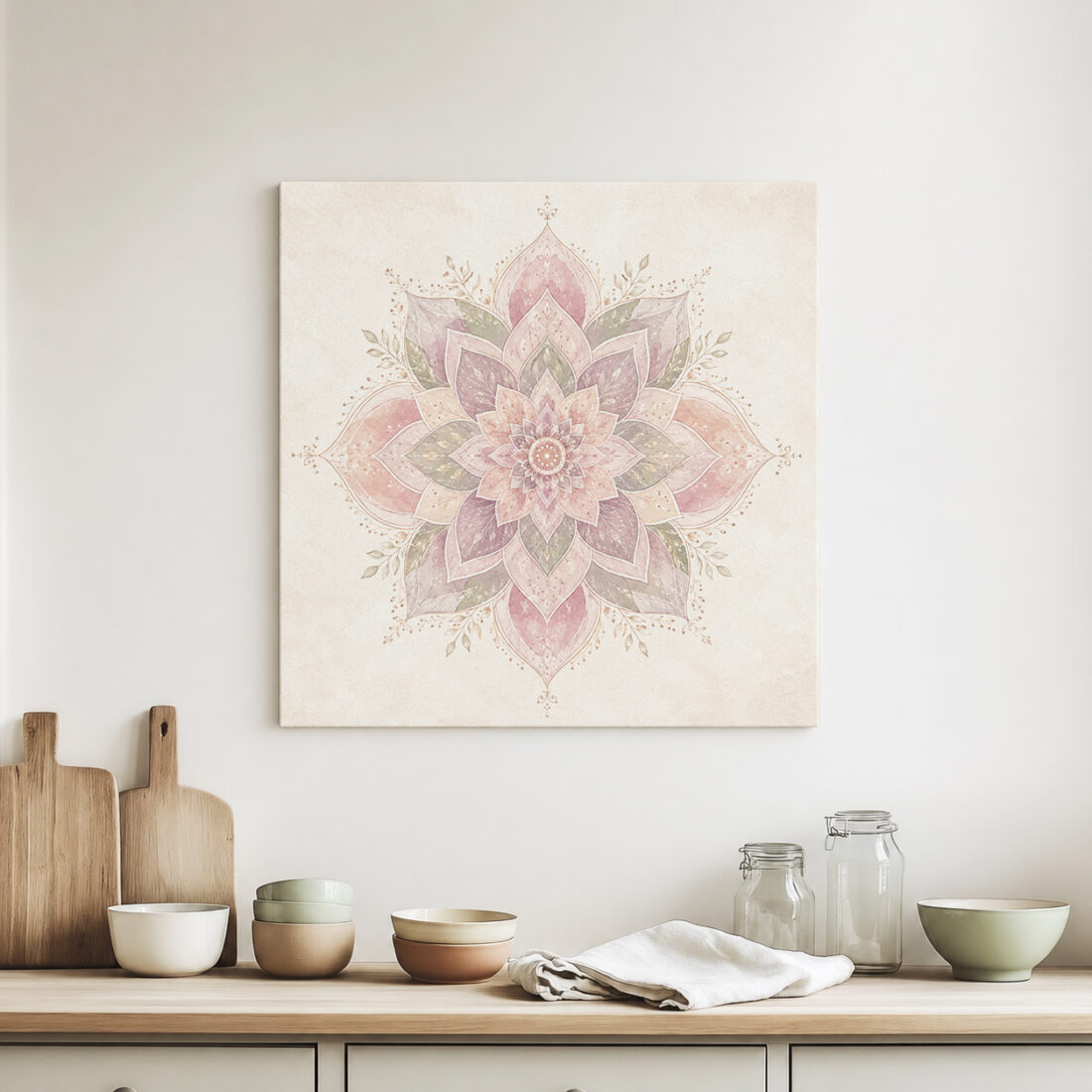 Leinwandbild Lotus-Mandala mit Blattranken