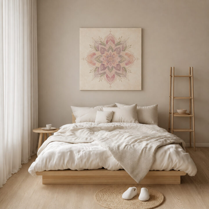 Leinwandbild Lotus-Mandala mit Blattranken