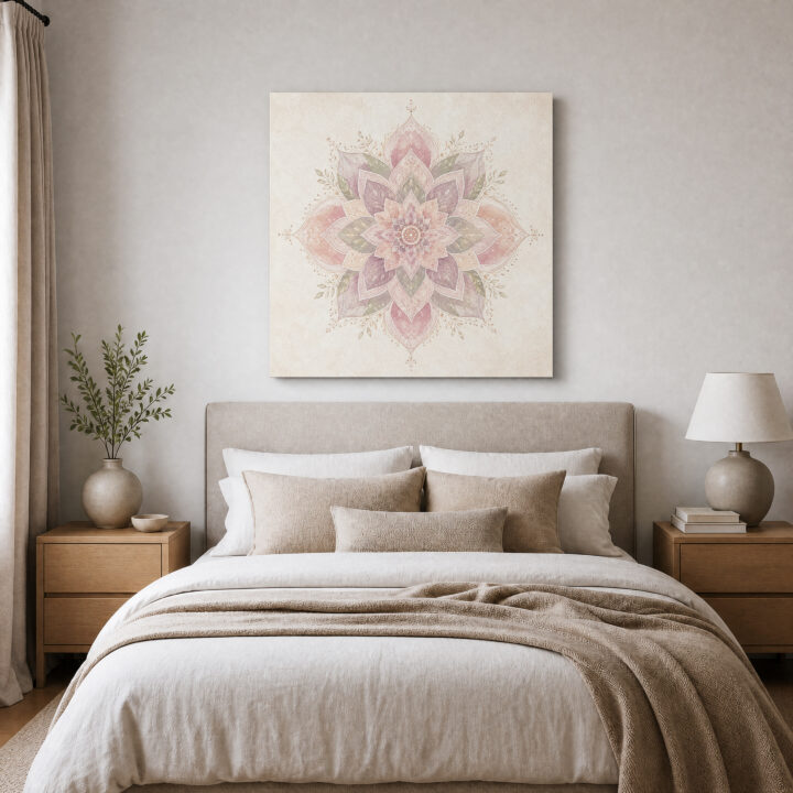 Leinwandbild Lotus-Mandala mit Blattranken