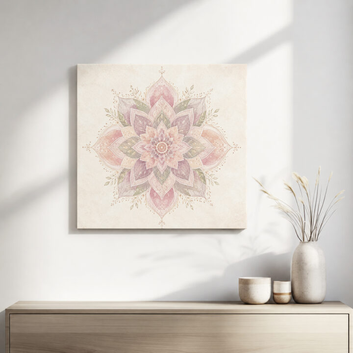 Leinwandbild Lotus-Mandala mit Blattranken