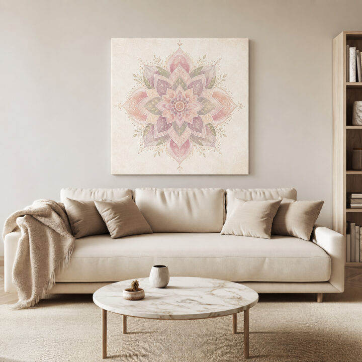 Leinwandbild Lotus-Mandala mit Blattranken
