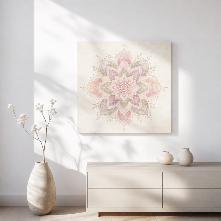 Leinwandbild Lotus-Mandala mit Blattranken