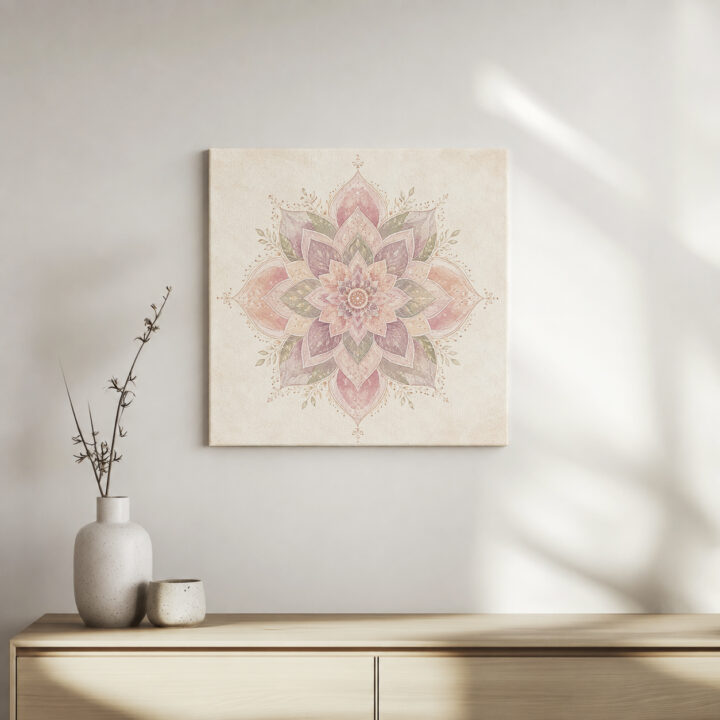 Leinwandbild Lotus-Mandala mit Blattranken