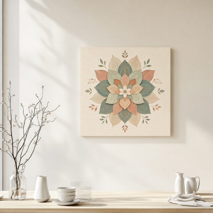 Leinwandbild Botanisches Mandala in Naturtönen