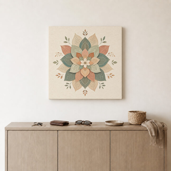 Leinwandbild Botanisches Mandala in Naturtönen