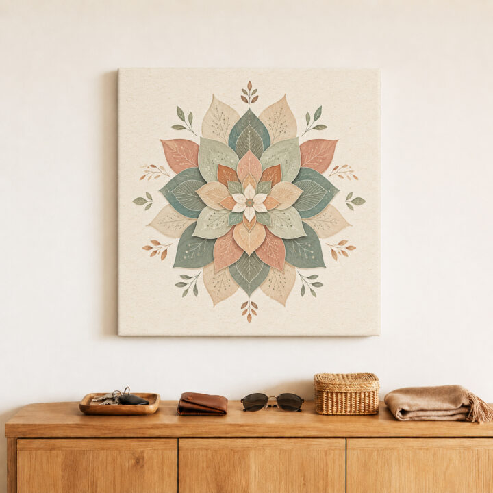 Leinwandbild Botanisches Mandala in Naturtönen