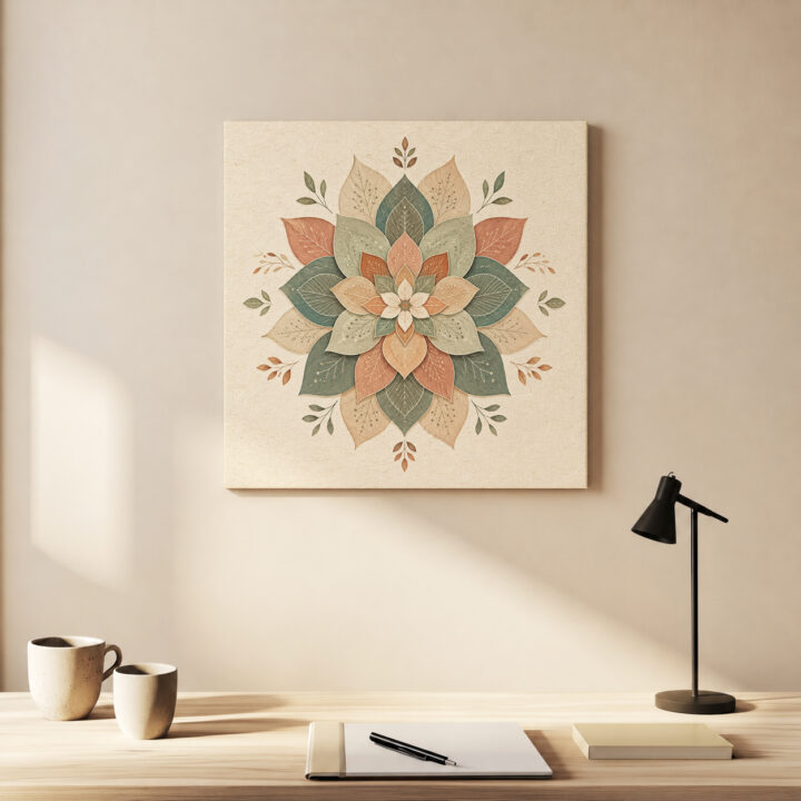 Leinwandbild Botanisches Mandala in Naturtönen