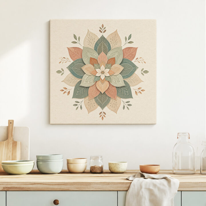 Leinwandbild Botanisches Mandala in Naturtönen