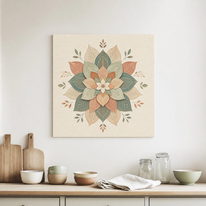 Leinwandbild Botanisches Mandala in Naturtönen