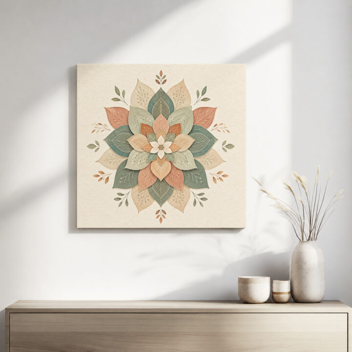 Leinwandbild Botanisches Mandala in Naturtönen