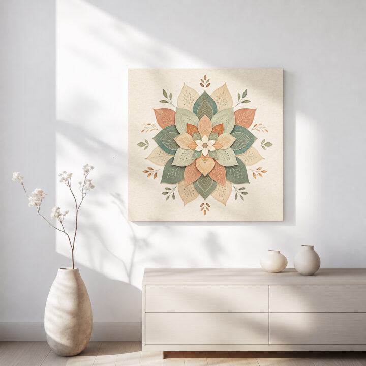 Leinwandbild Botanisches Mandala in Naturtönen