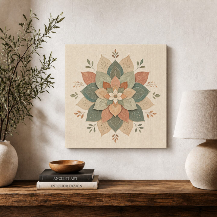 Leinwandbild Botanisches Mandala in Naturtönen