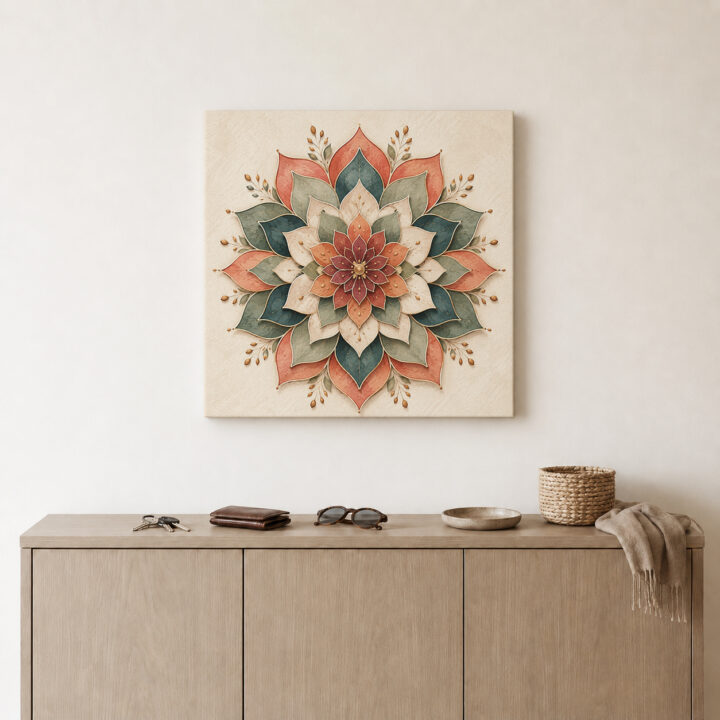 Leinwandbild Lotus-Mandala in Papieroptik