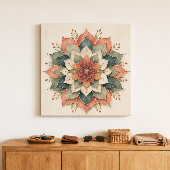 Leinwandbild Lotus-Mandala in Papieroptik