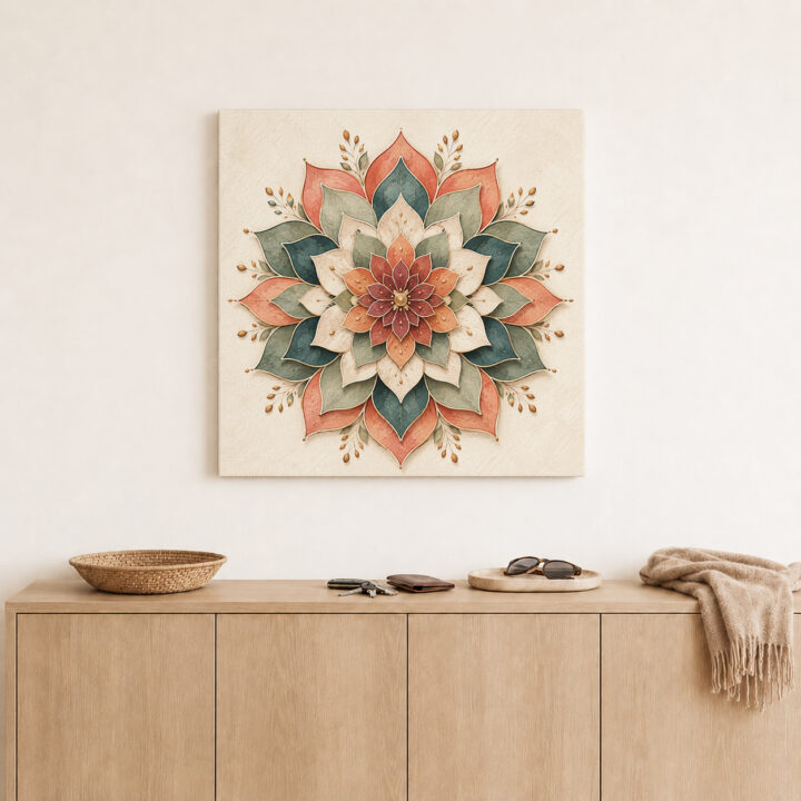 Leinwandbild Lotus-Mandala in Papieroptik