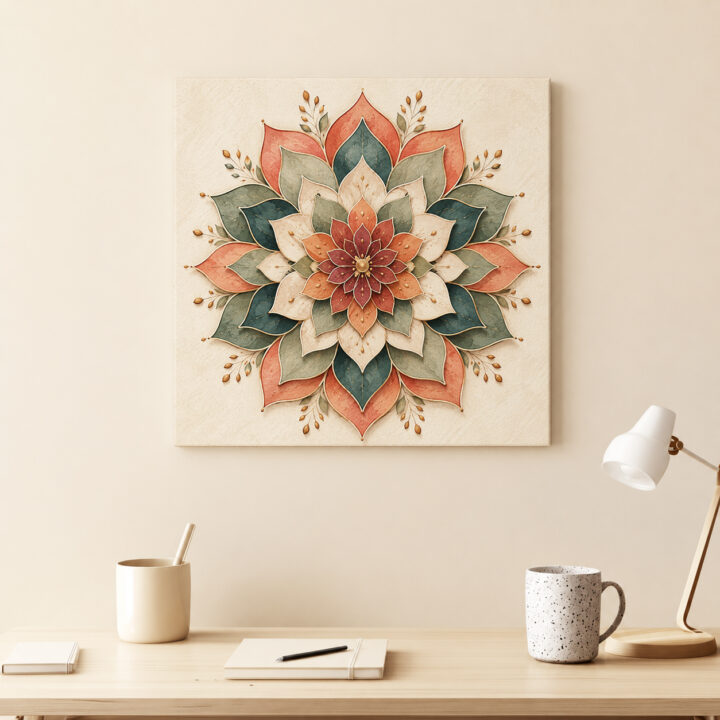 Leinwandbild Lotus-Mandala in Papieroptik