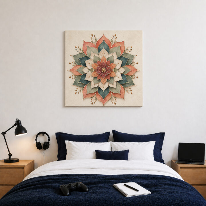 Leinwandbild Lotus-Mandala in Papieroptik