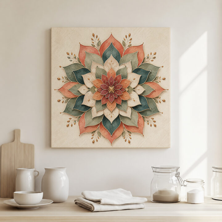 Leinwandbild Lotus-Mandala in Papieroptik