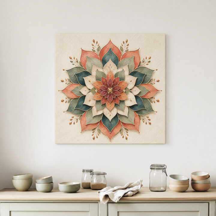 Leinwandbild Lotus-Mandala in Papieroptik