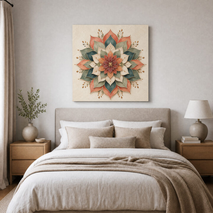 Leinwandbild Lotus-Mandala in Papieroptik