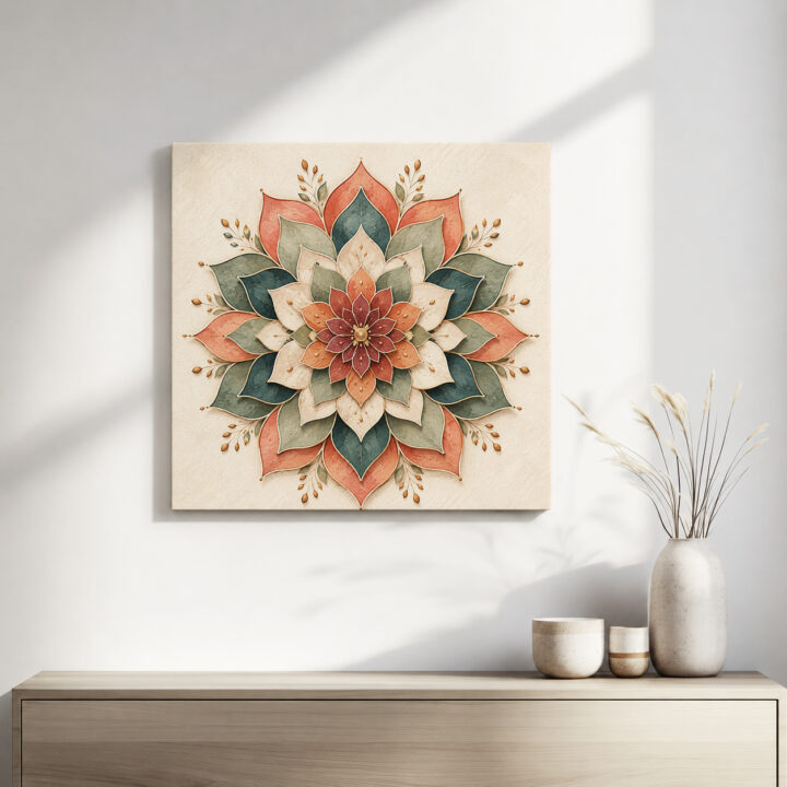 Leinwandbild Lotus-Mandala in Papieroptik