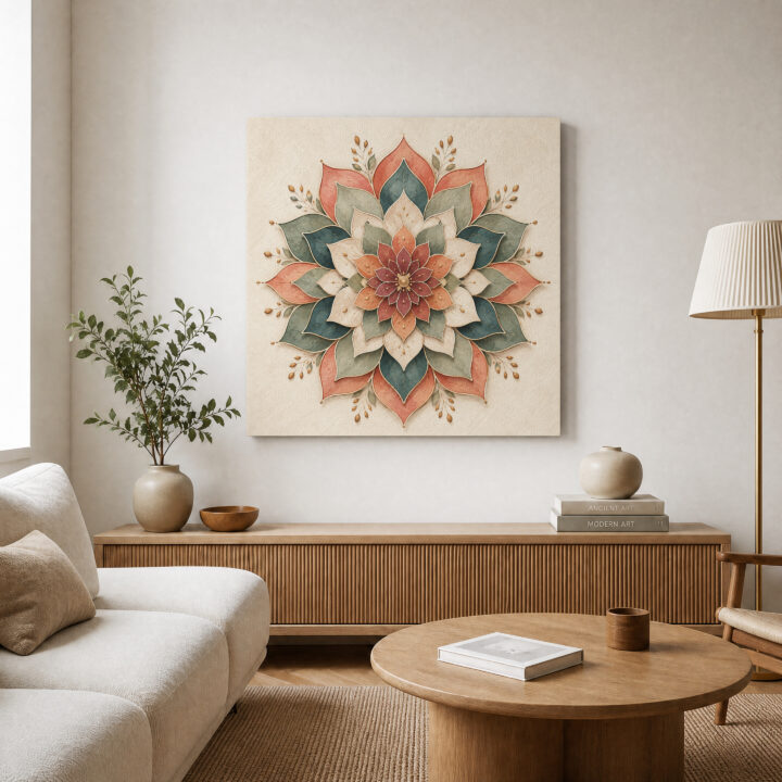 Leinwandbild Lotus-Mandala in Papieroptik