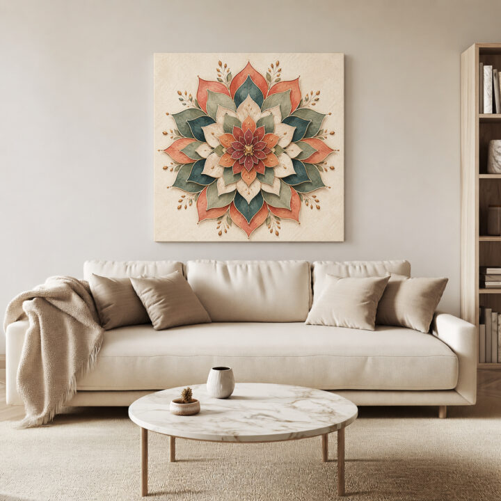 Leinwandbild Lotus-Mandala in Papieroptik
