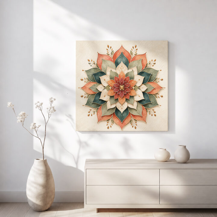 Leinwandbild Lotus-Mandala in Papieroptik