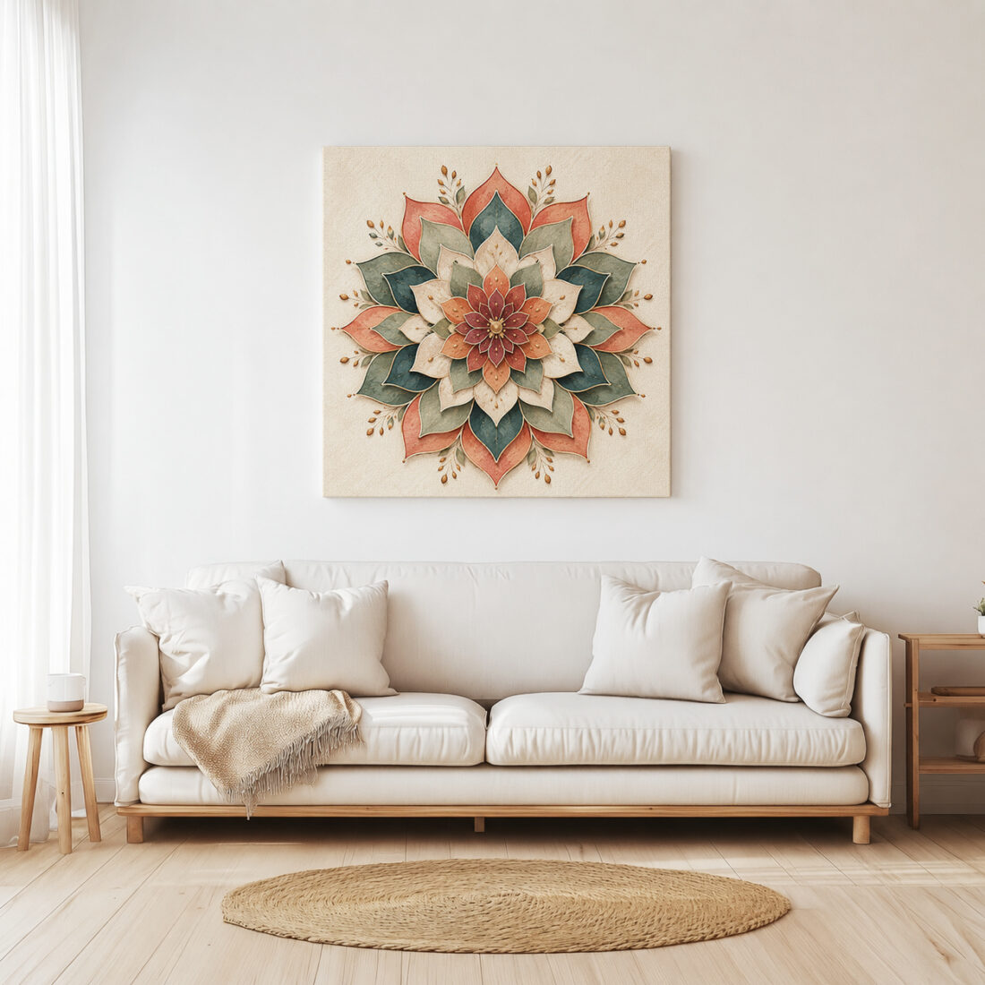Leinwandbild Lotus-Mandala in Papieroptik