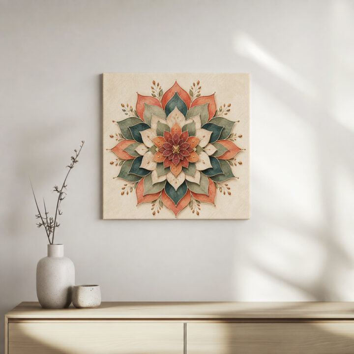 Leinwandbild Lotus-Mandala in Papieroptik