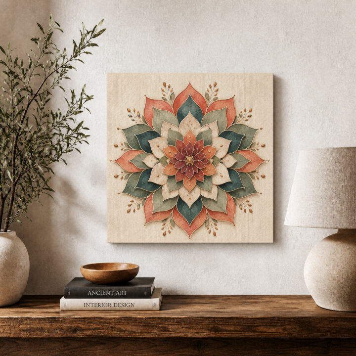 Leinwandbild Lotus-Mandala in Papieroptik