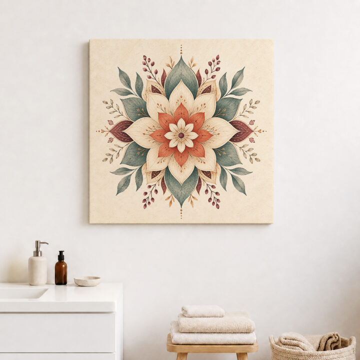 Leinwandbild Mandala mit großen Lotusblättern