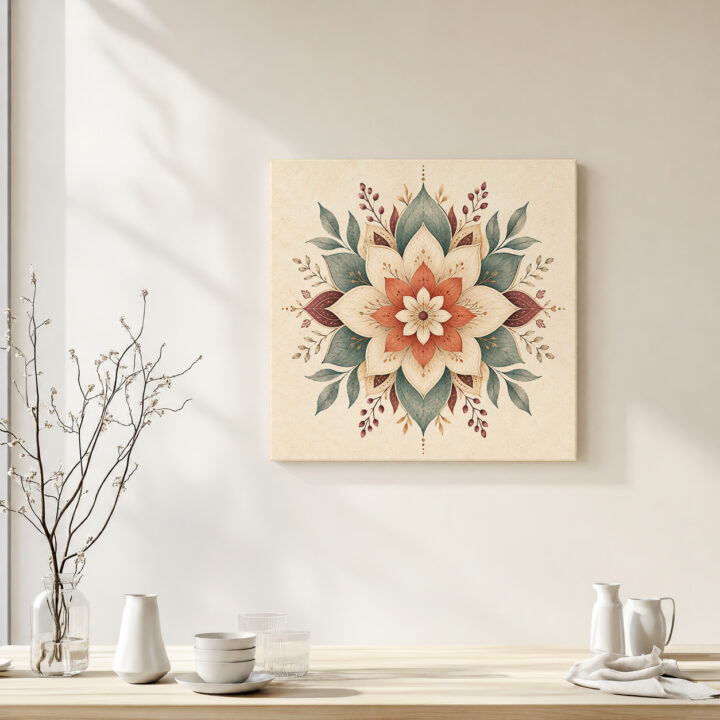Leinwandbild Mandala mit großen Lotusblättern