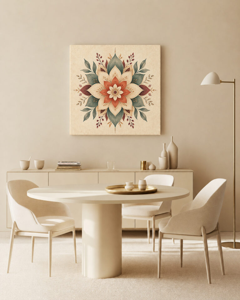 Leinwandbild Mandala mit großen Lotusblättern