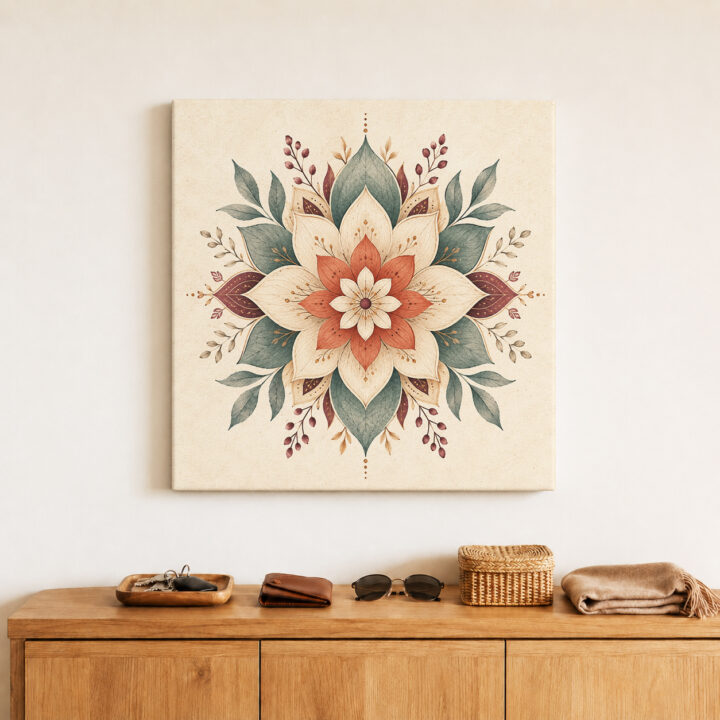 Leinwandbild Mandala mit großen Lotusblättern