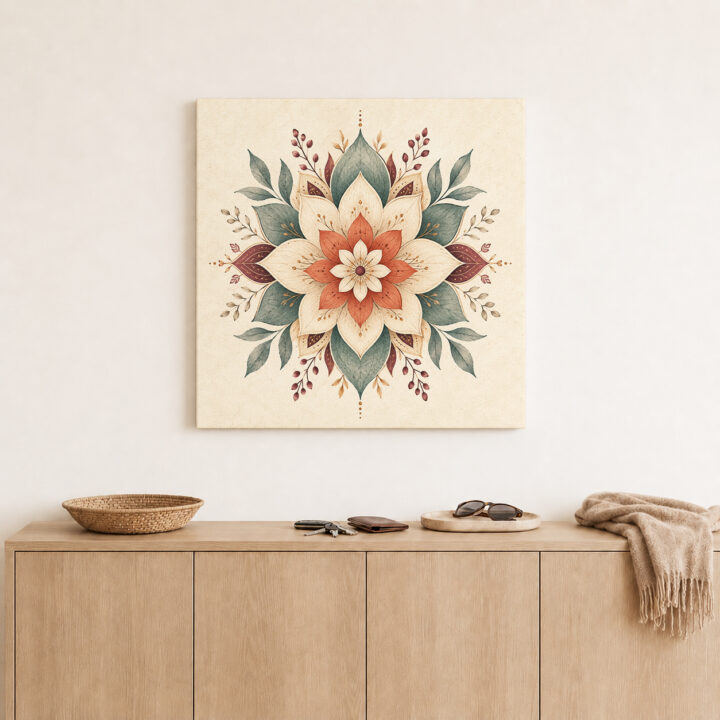 Leinwandbild Mandala mit großen Lotusblättern